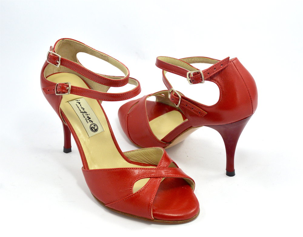 Γυναικείο παπούτσι tango peep toe από εντυπωσιακό κόκκινο μαλακό δέρμα
