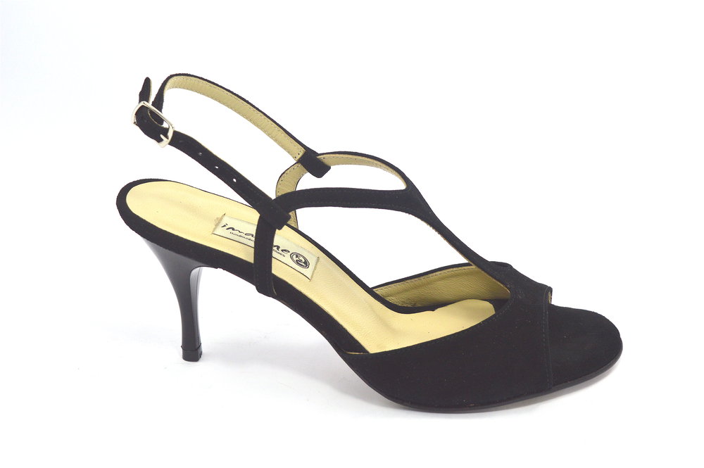 Γυναικείο παπούτσι χορού αργεντίνικου tango open heel από μαύρο σουέτ δέρμα