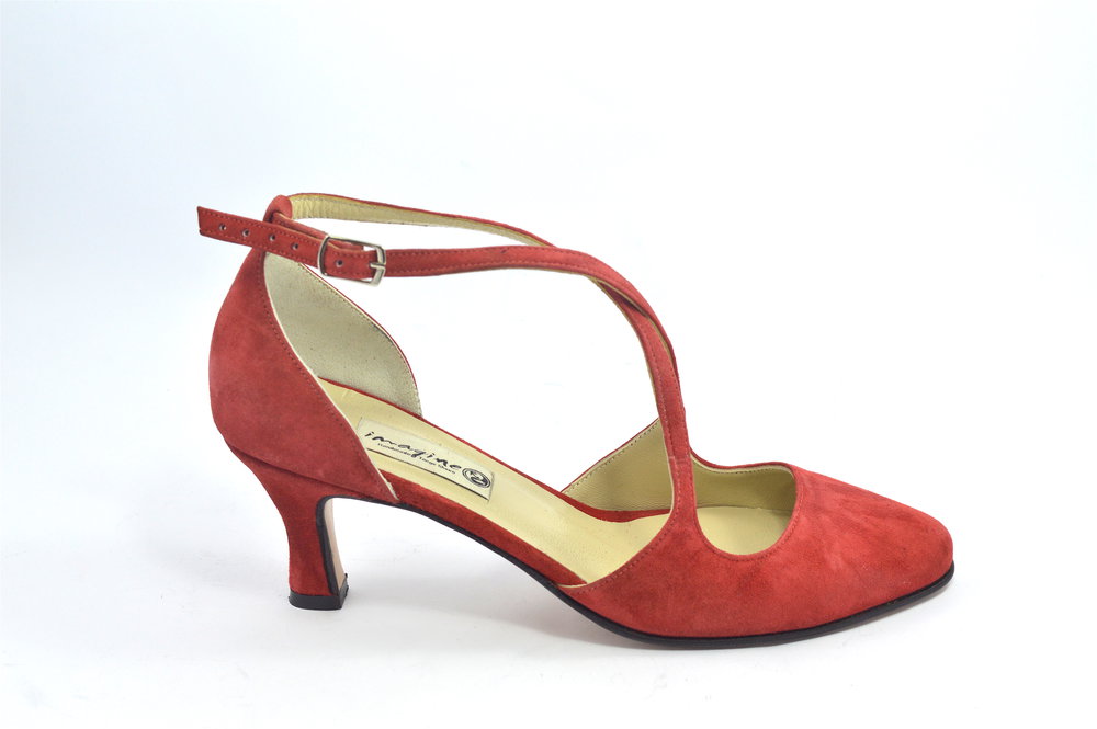 Women's Argentine Tango Dance Shoes, closed toes model, in red suede leather