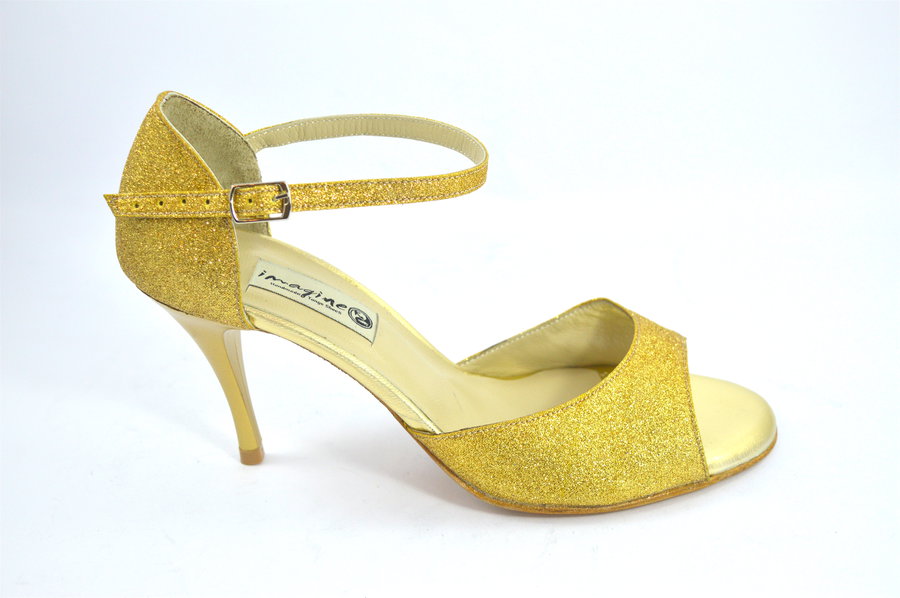 Γυναικείο παπούτσι χορού τάνγκο open toe από χρυσό γκλίτερ
