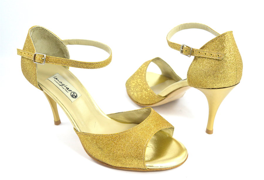Γυναικείο παπούτσι χορού τάνγκο open toe από χρυσό γκλίτερ