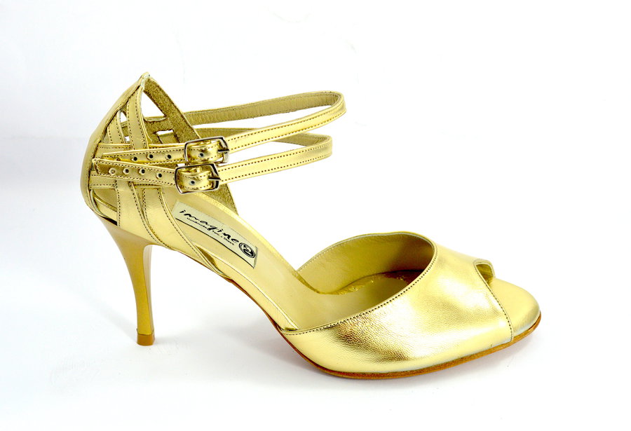 Γυναικείο παπούτσι χορού αργεντίνικου tango peep toe από εντυπωσιακό χρυσό δέρμα