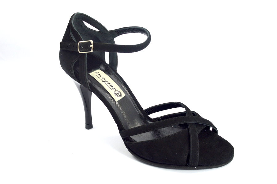 Γυναικείο παπούτσι tango open toe από μαύρο σουέτ δέρμα