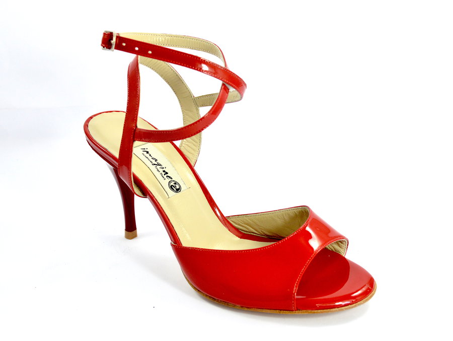 Γυναικείο παπούτσι tango open heel από κόκκινο δέρμα λουστρίνι