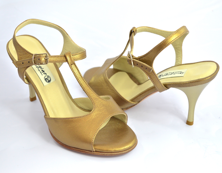 Women's Tango Shoe, open heel style, in gold-bronze soft leather