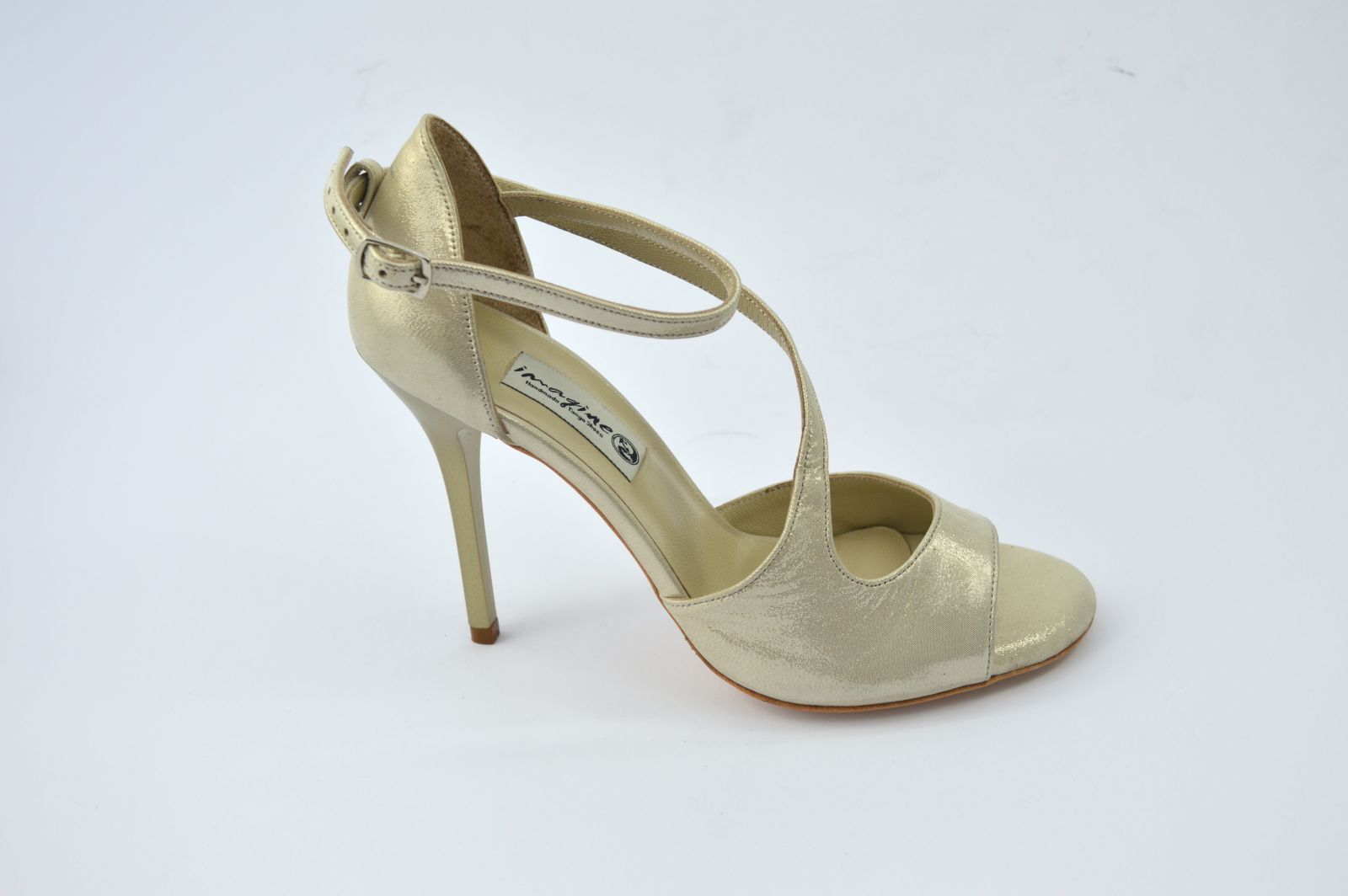 Women tango shoe, by soft beige-gold pearlised  leather