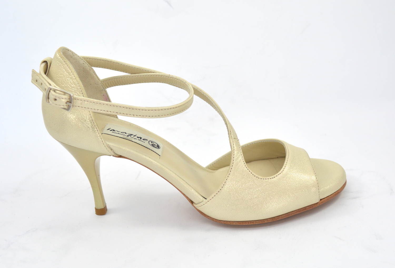 Women tango shoe, by soft beige-gold pearlised  leather