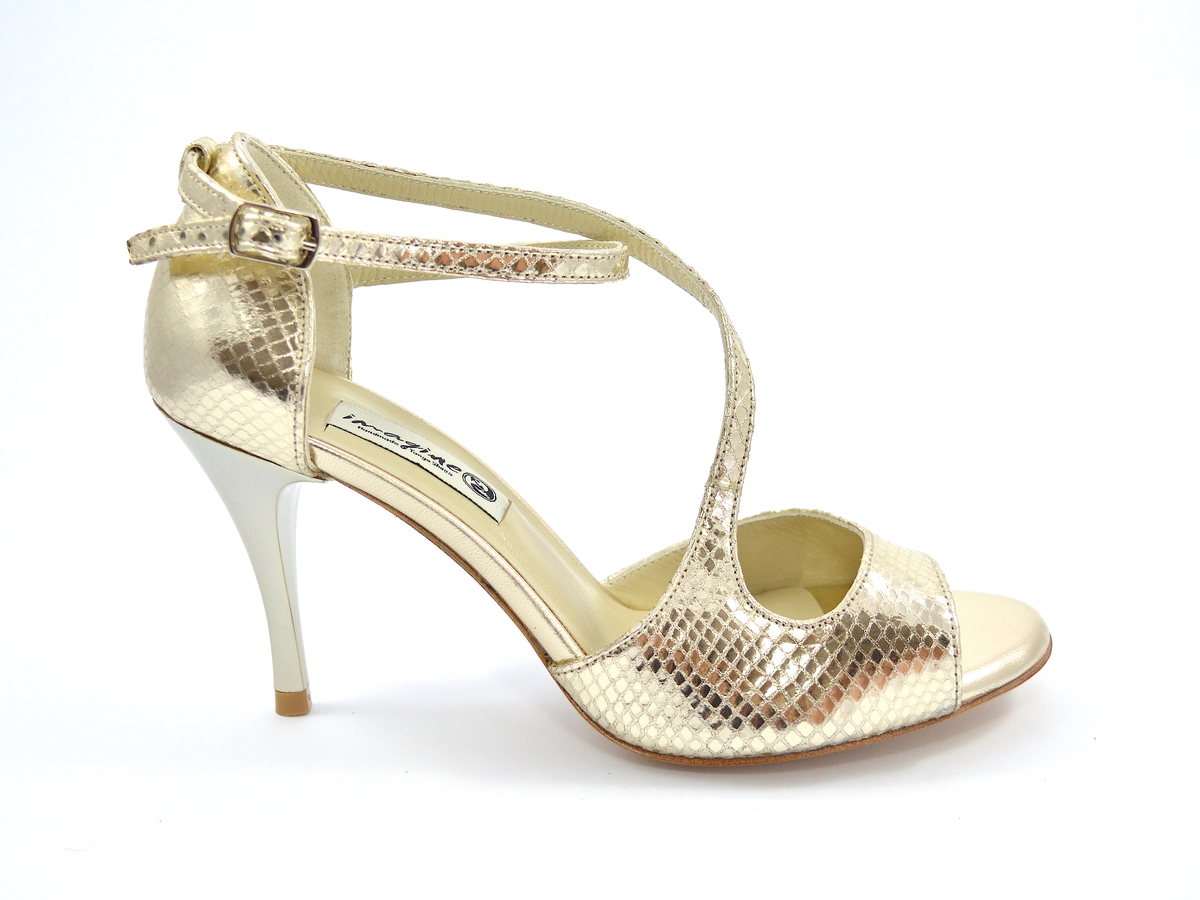 Women Tango Shoe, by soft gold snake leather