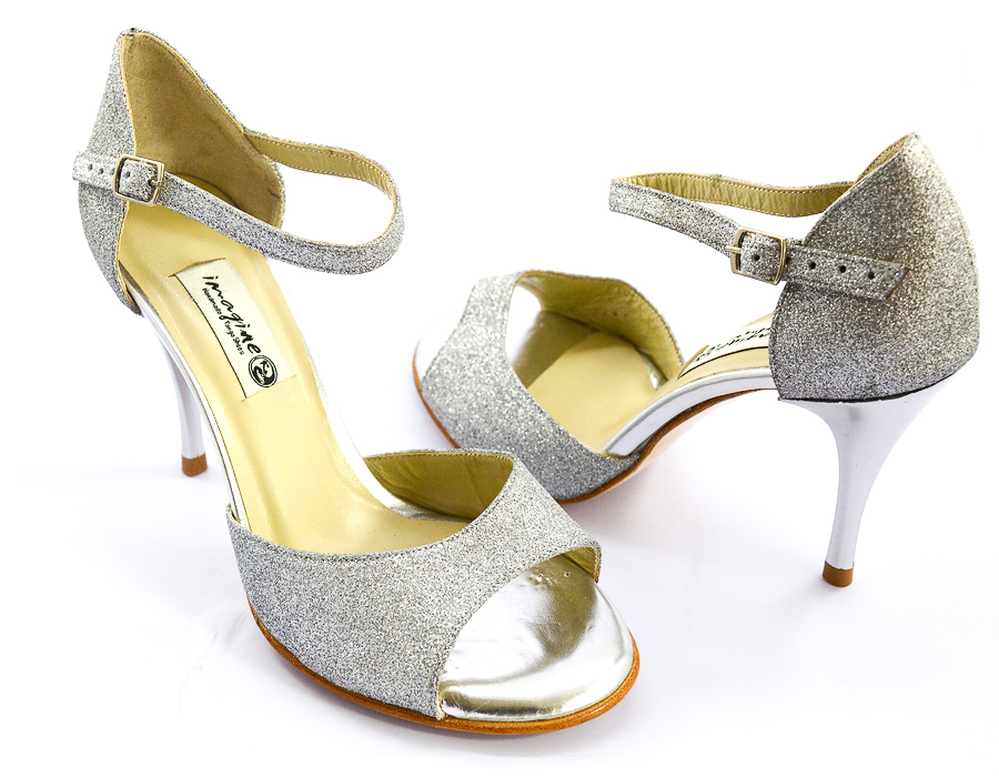 Women Argentine Tango Dance Shoes, in silver glitter