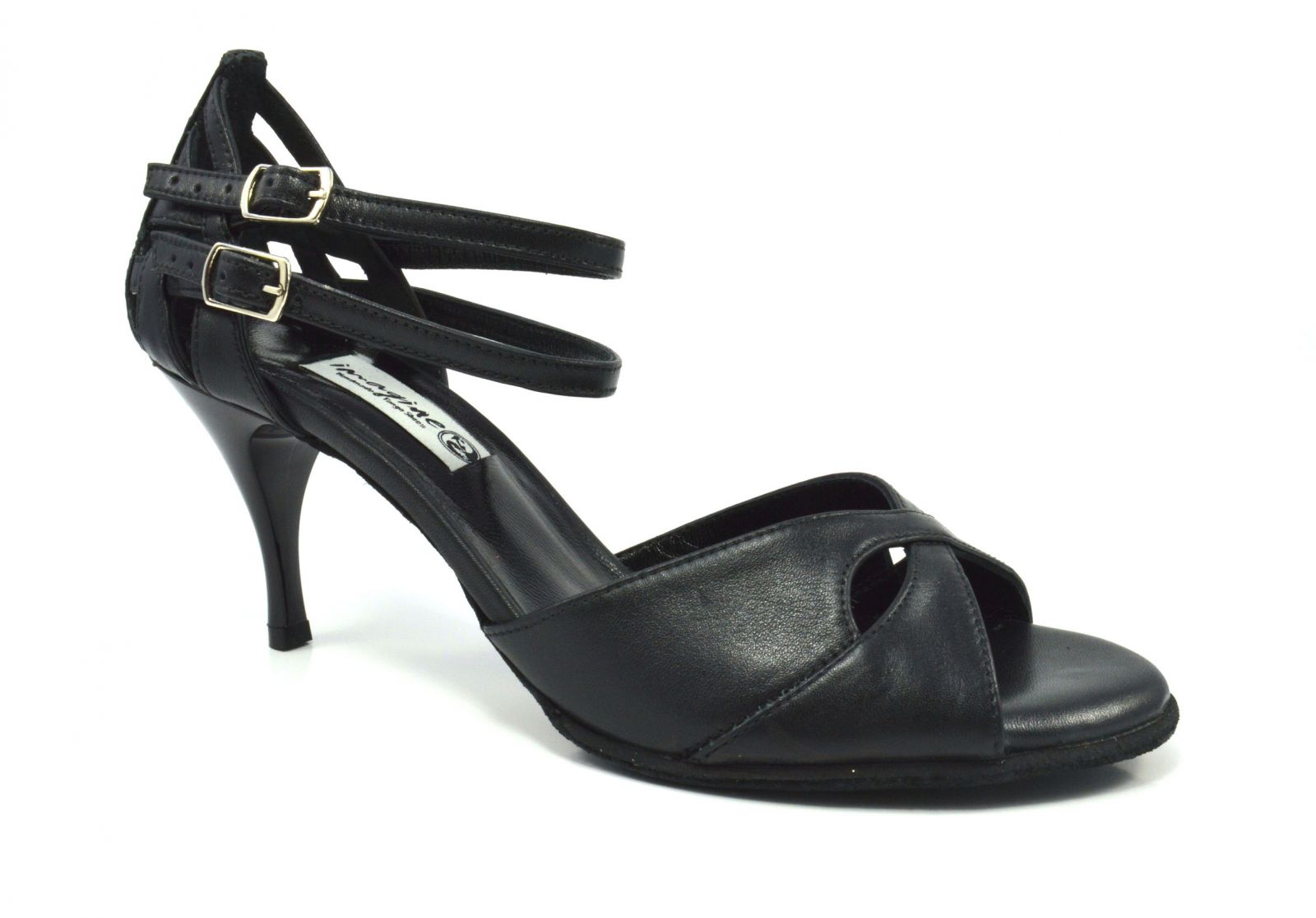 Γυναικείο παπούτσι χορού αργεντίνικου tango peep toe από μαύρο δέρμα
