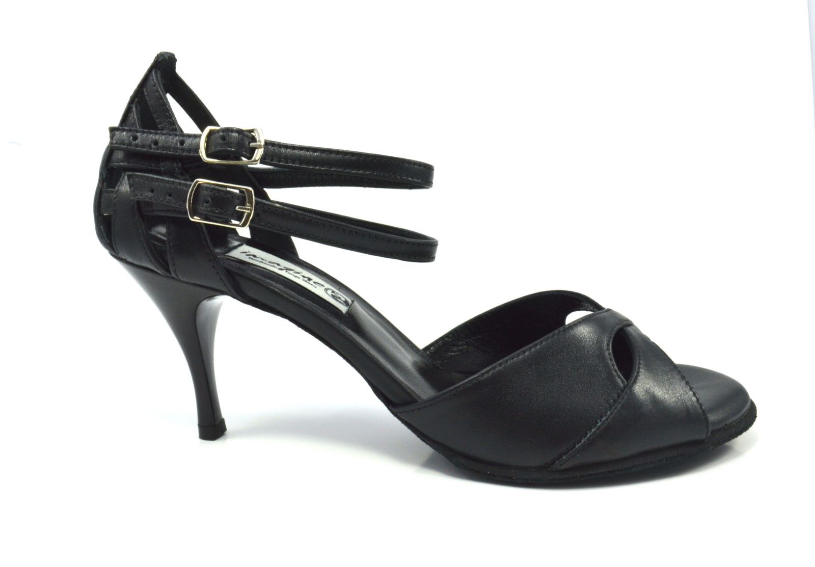 Women Argentine Tango Dance Shoes, peep toe style, in black soft leather