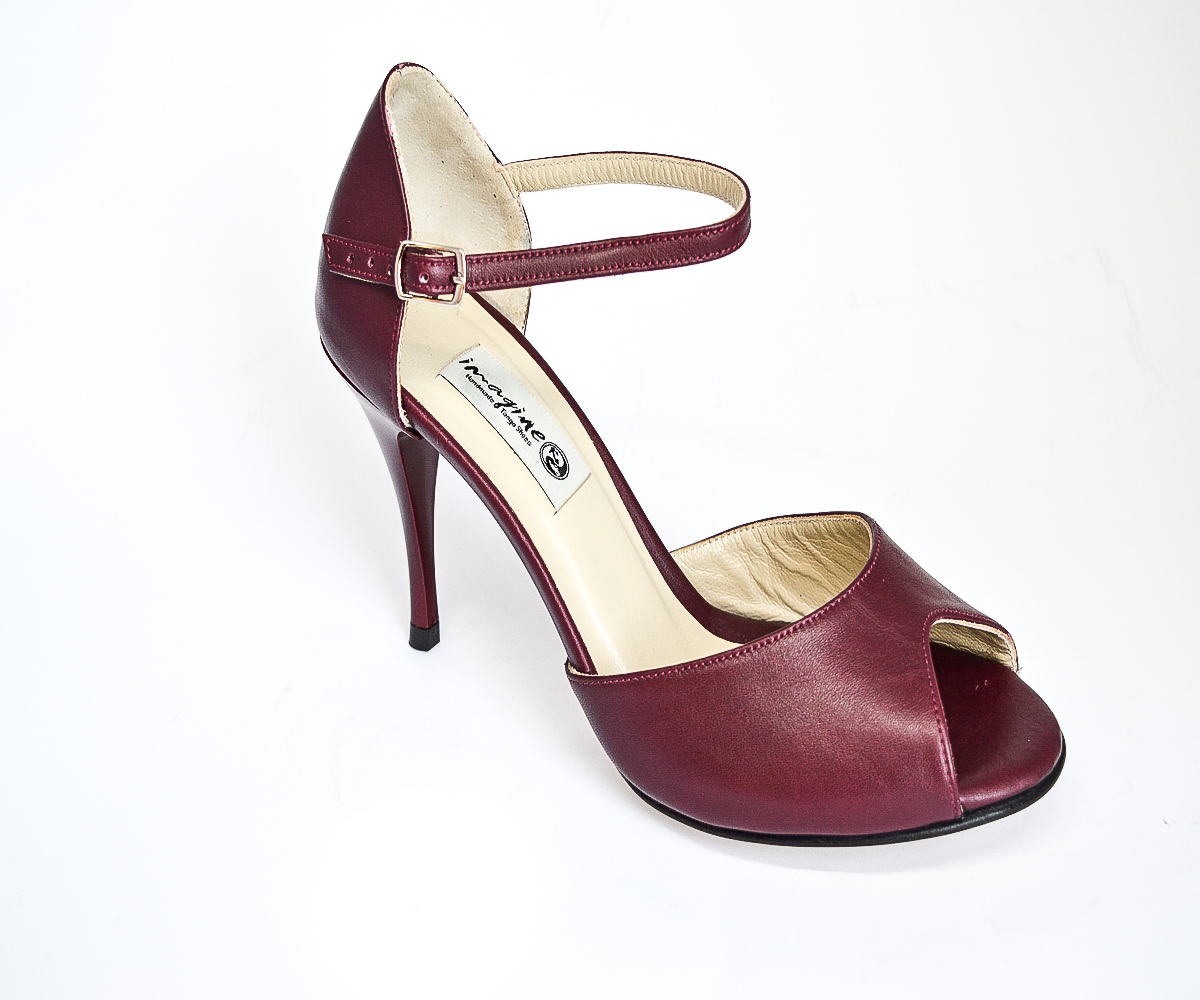 Women's Tango Shoe, peep toe style, with burgundy soft leather