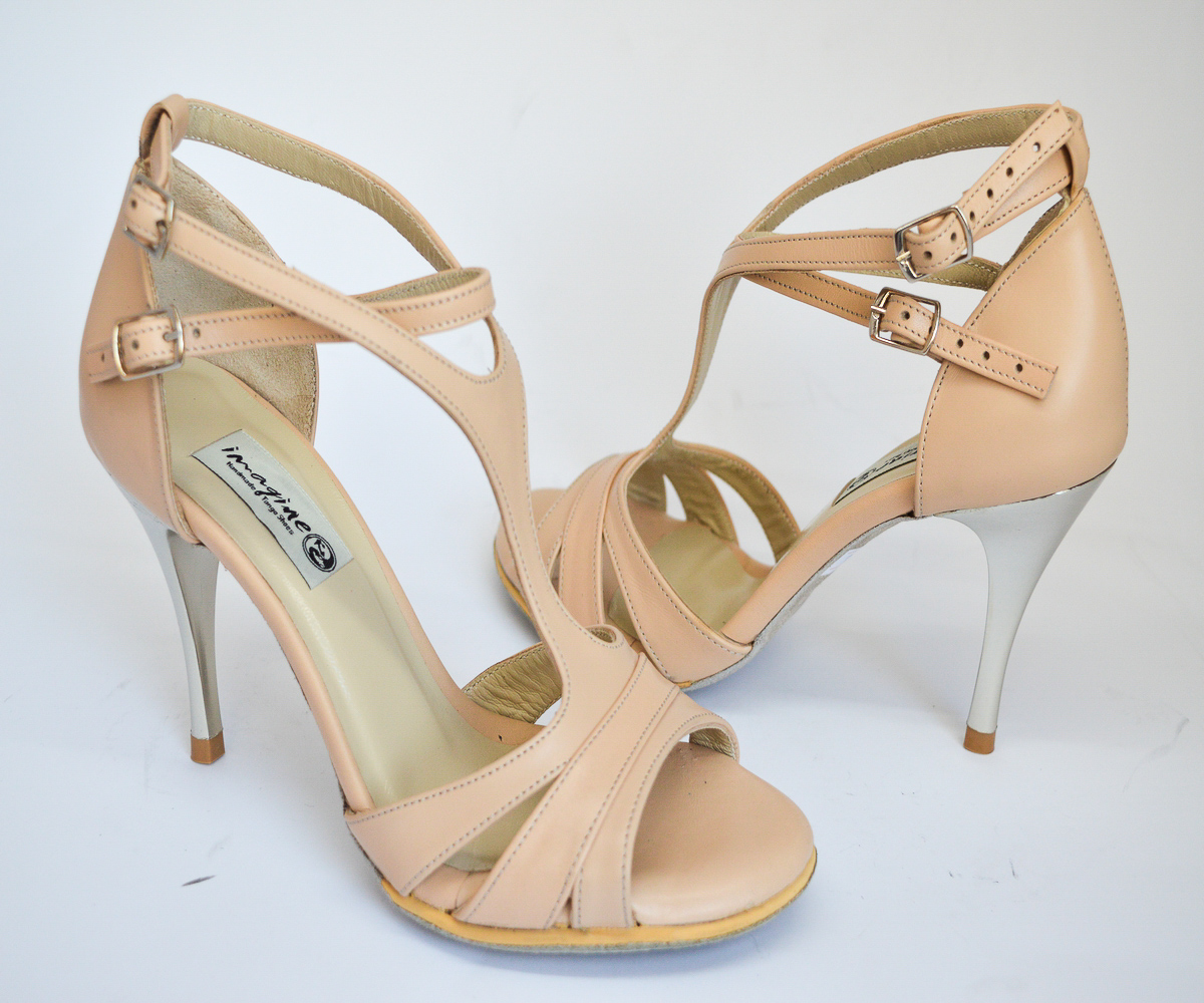 Women Argentine Tango Shoe, by beige soft leather