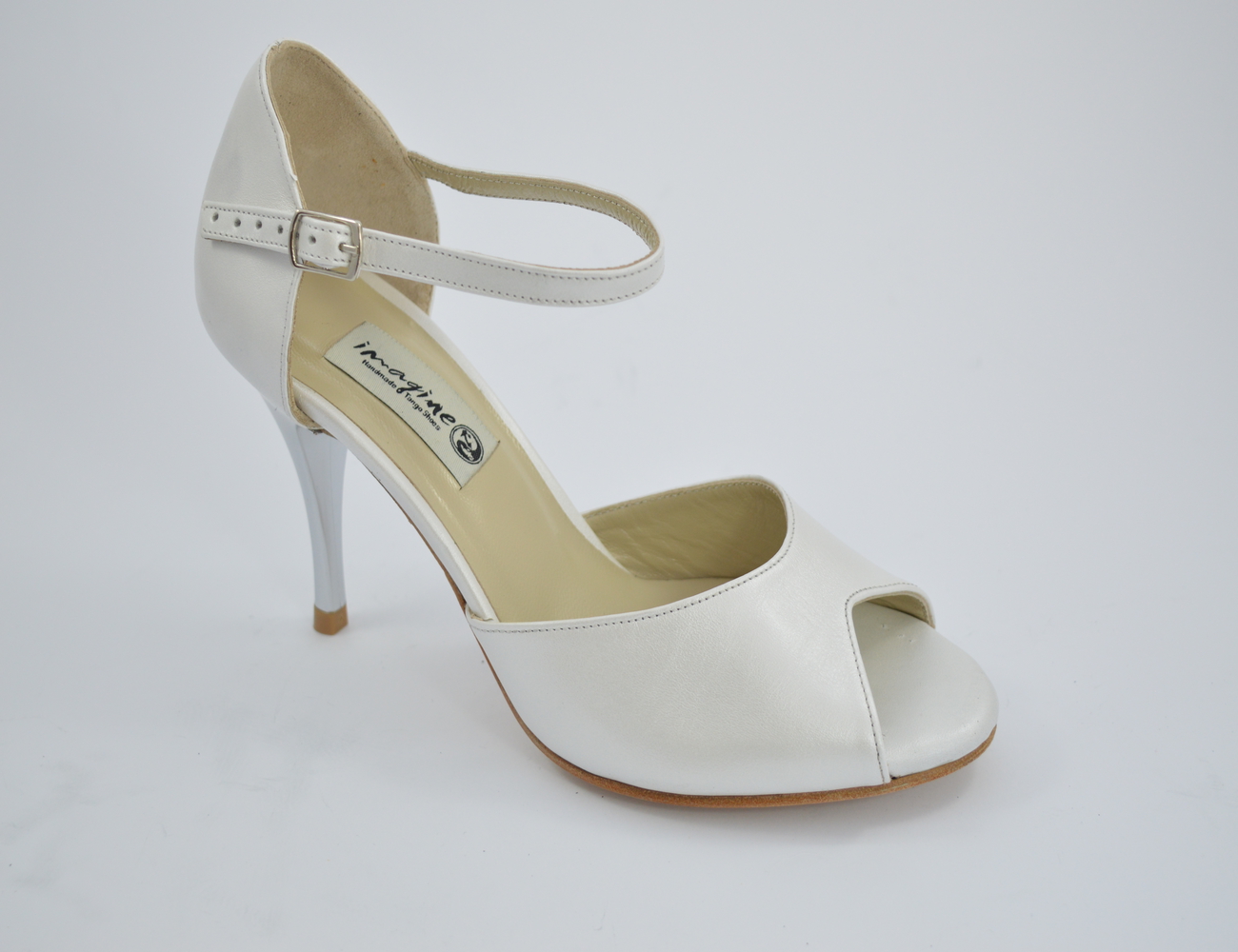 Bridal Shoes, peep toe style, in white pearlized soft leather
