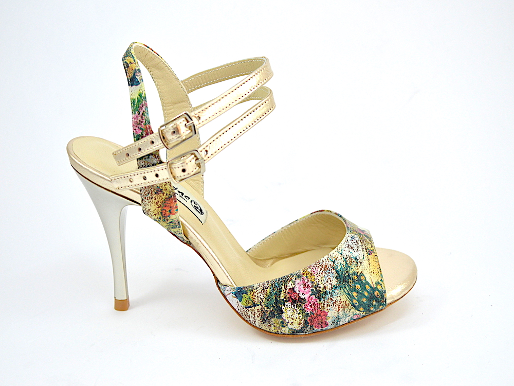 Γυναικείο παπούτσι τάνγκο από φλοράλ και χρυσό δέρμα