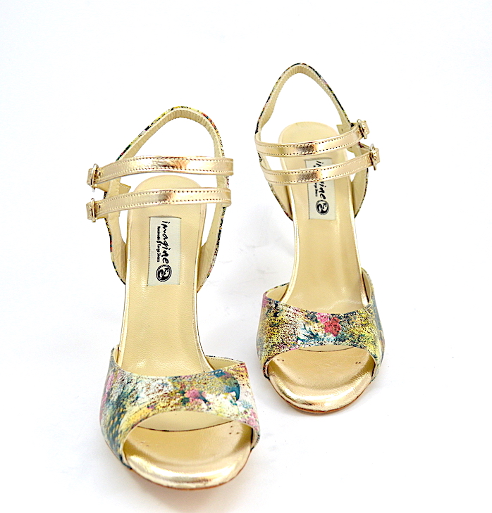Γυναικείο παπούτσι τάνγκο από φλοράλ και χρυσό δέρμα