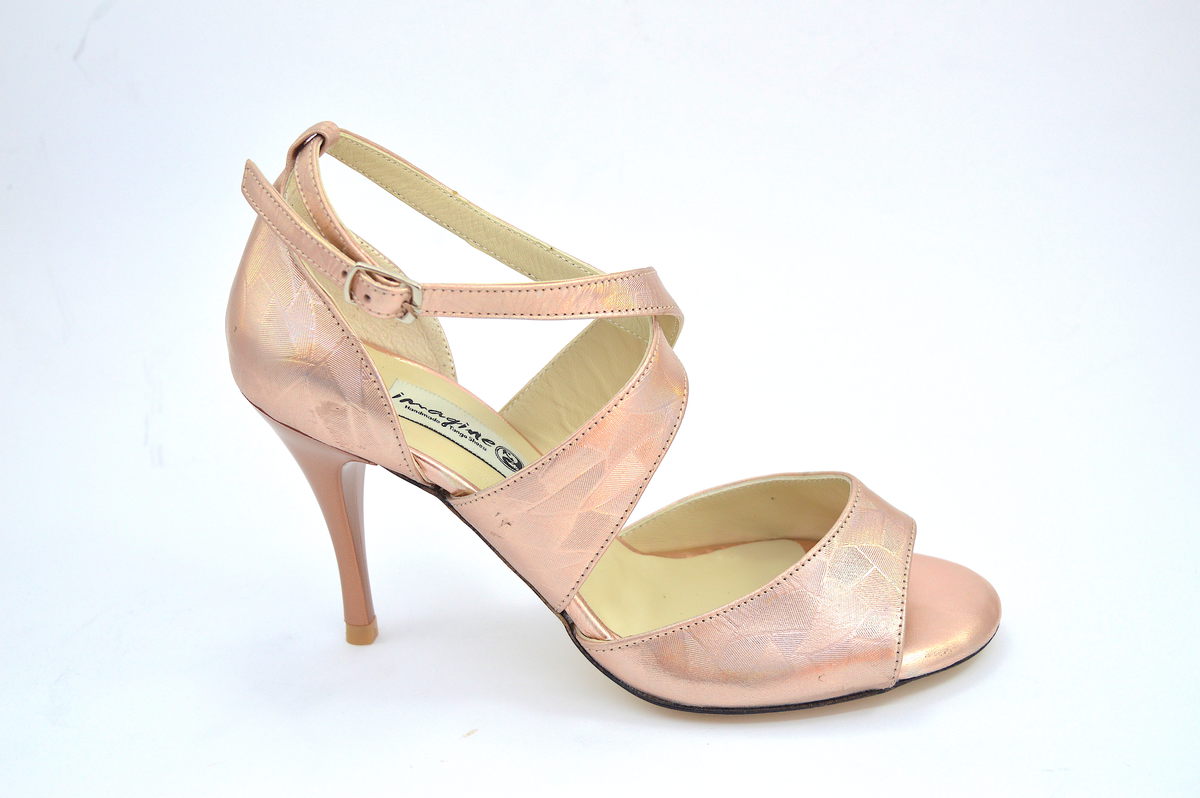 Γυναικείο παπούτσι tango open toe από ροζ-χρυσό δέρμα