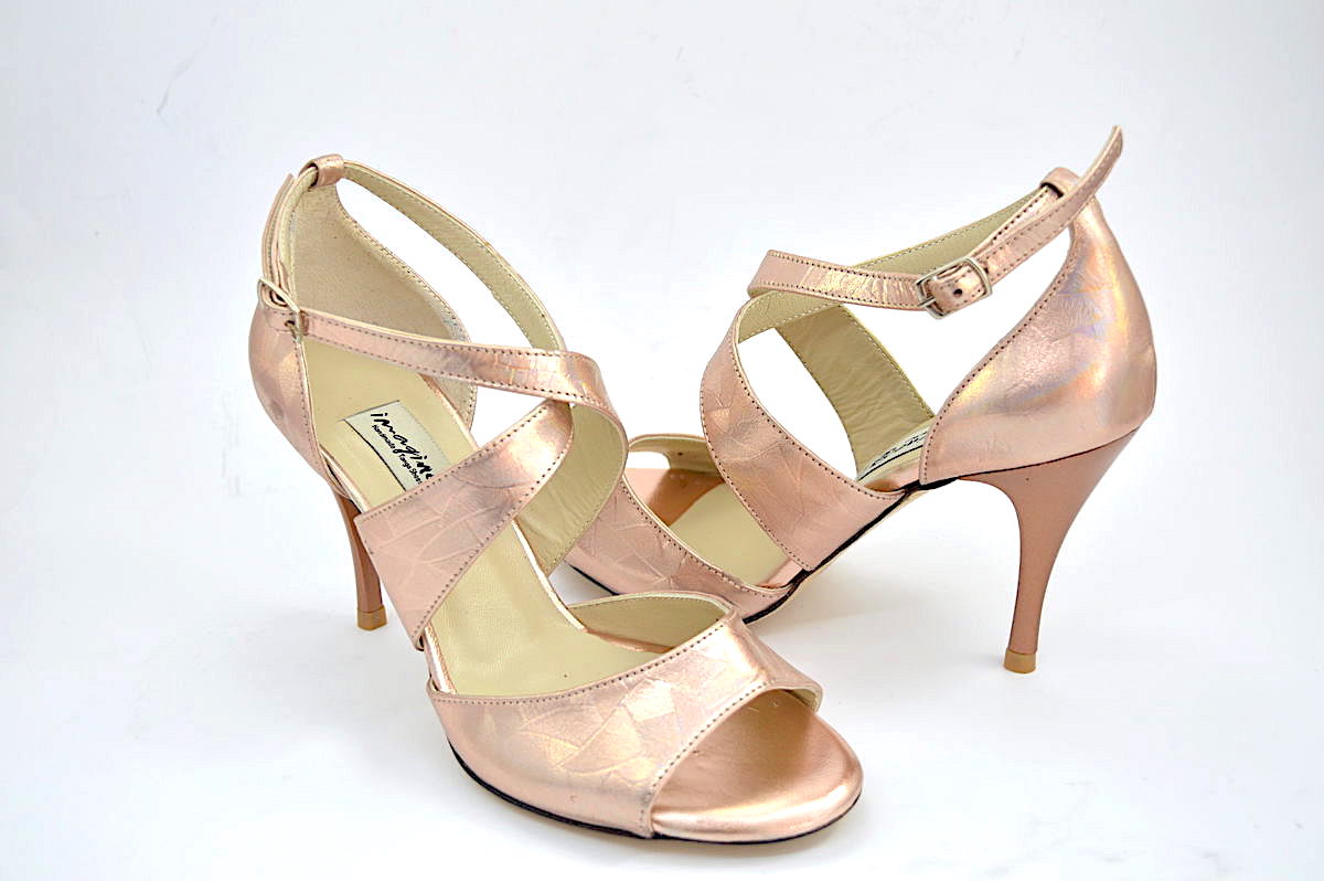 Γυναικείο παπούτσι tango open toe από ροζ-χρυσό δέρμα