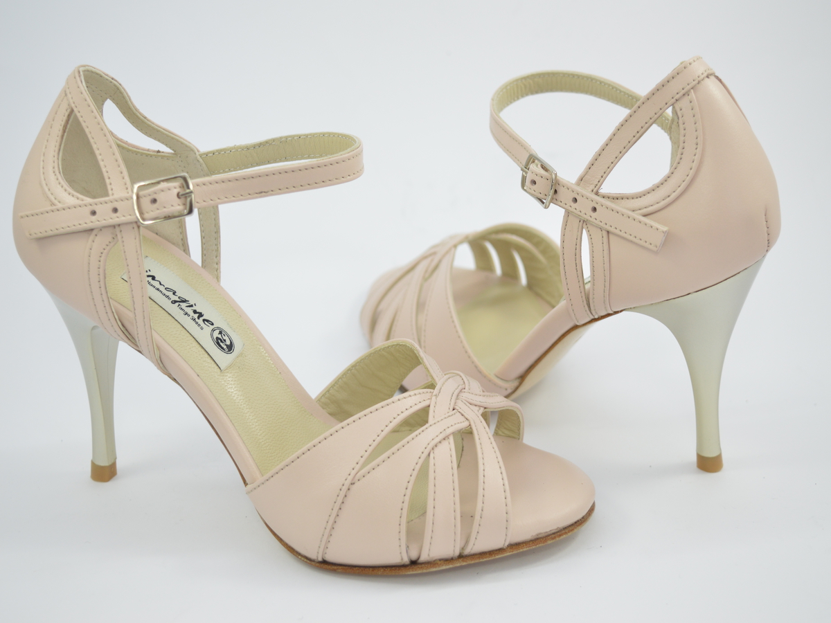 Women's Tango Shoe, peep toe style, in nude light pink soft leather