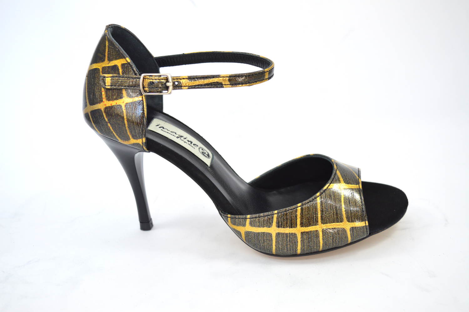 Women Argentine Tango Dance Shoes, in special gold-brown leather and black suede leather