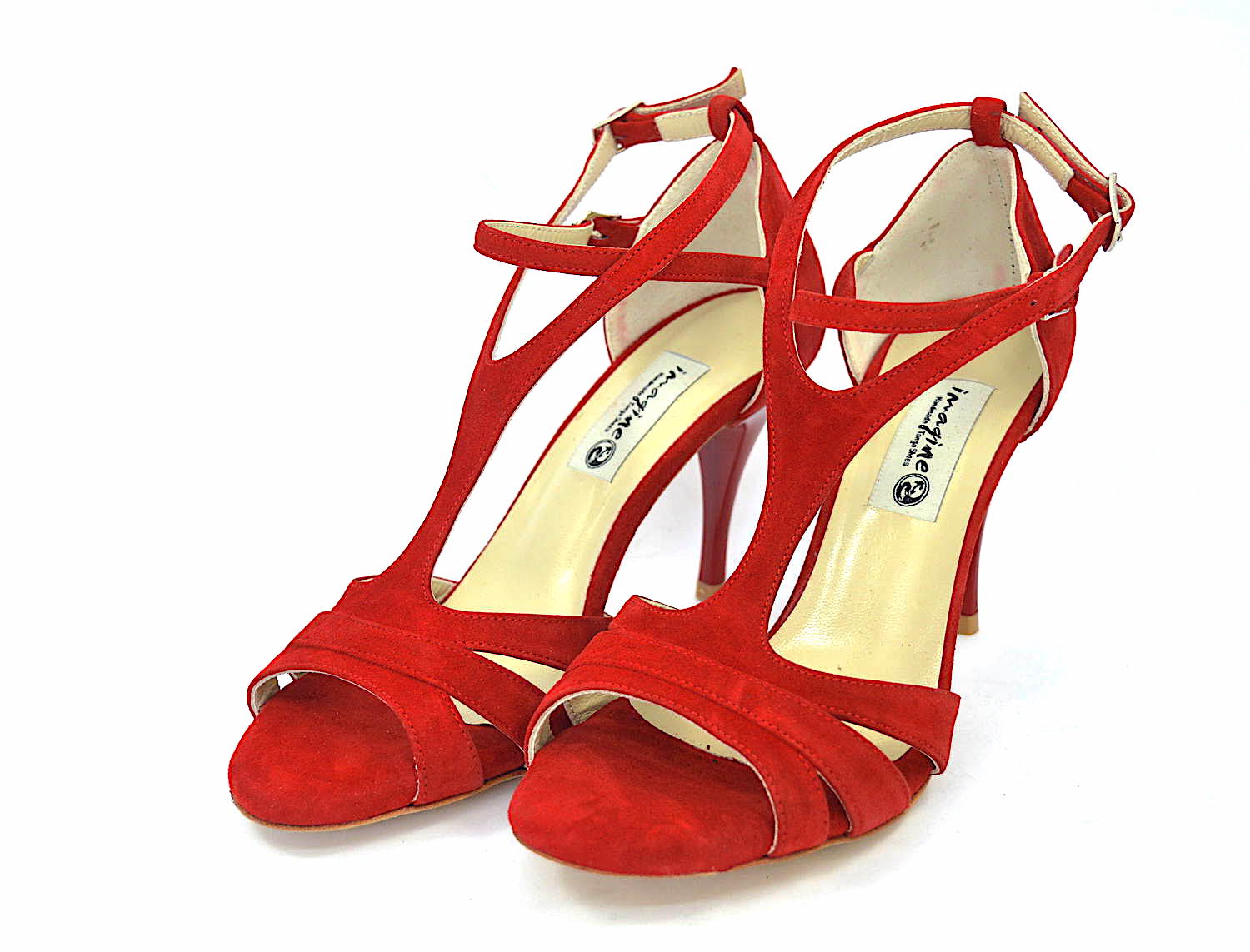 Γυναικείο παπούτσι tango argentino, open toe από εντυπωσιακό κόκκινο σουέντ δέρμα