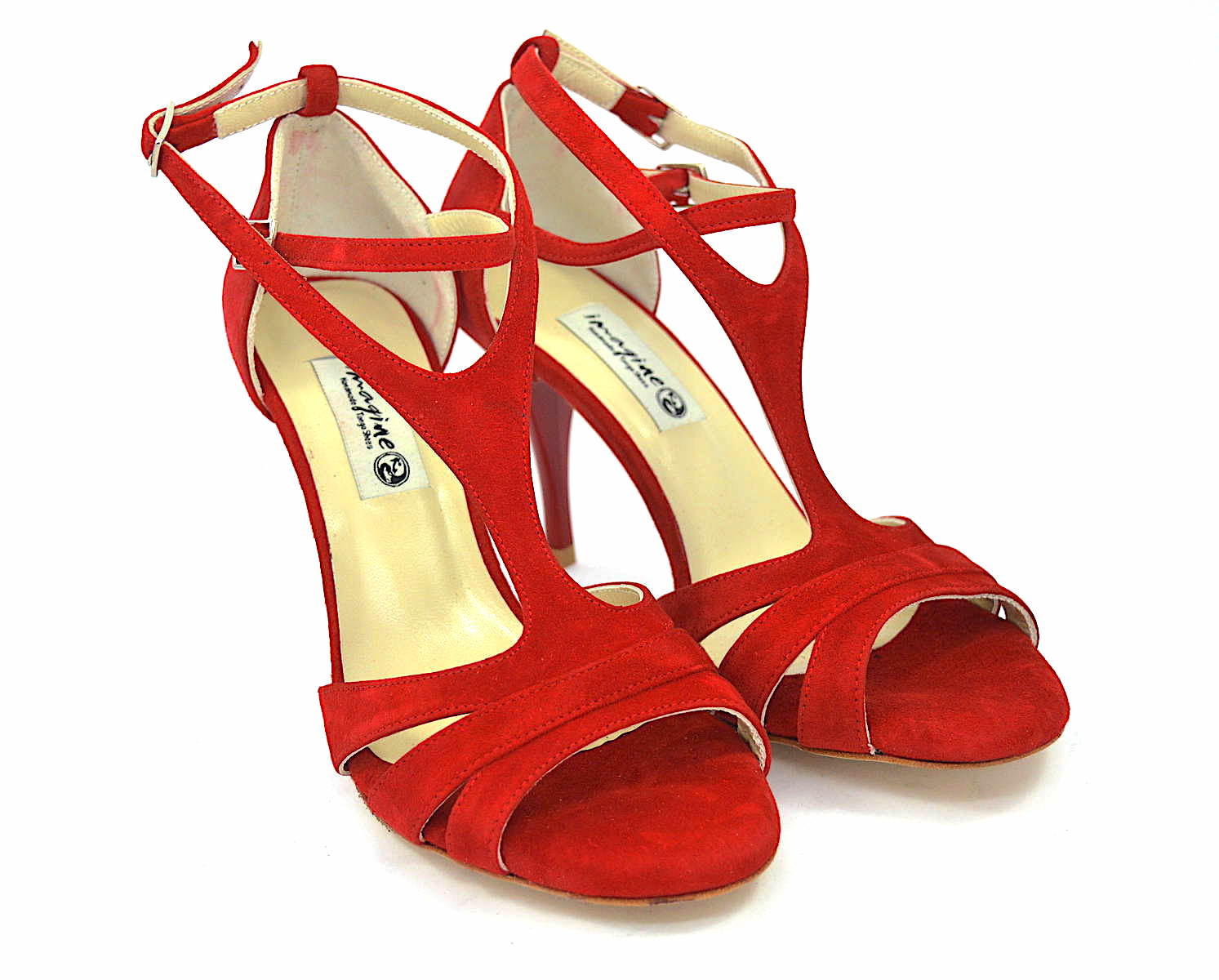 Γυναικείο παπούτσι tango argentino, open toe από εντυπωσιακό κόκκινο σουέντ δέρμα