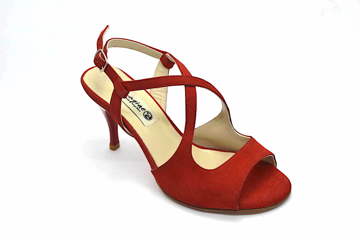 Γυναικείο παπούτσι τάνγκο, ξώφτερνο, από κόκκινο δέρμα σουέντ