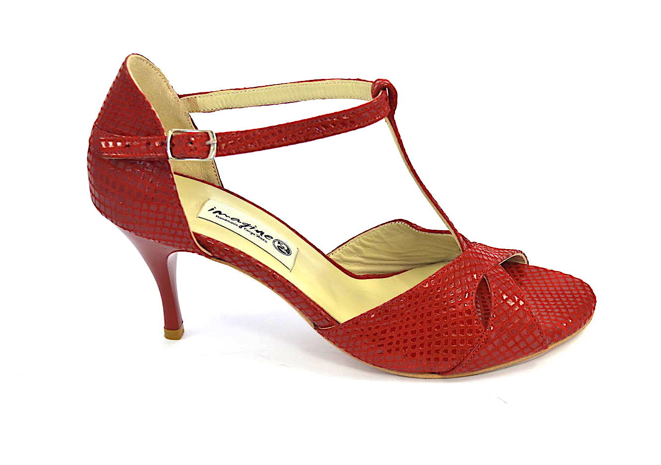 Γυναικείο παπούτσι tango peep toe από κόκκινο δέρμα φίδι