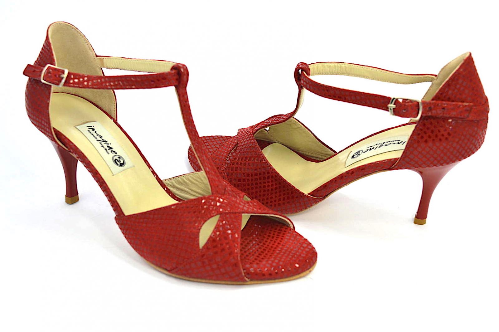 Γυναικείο παπούτσι tango peep toe από κόκκινο δέρμα φίδι