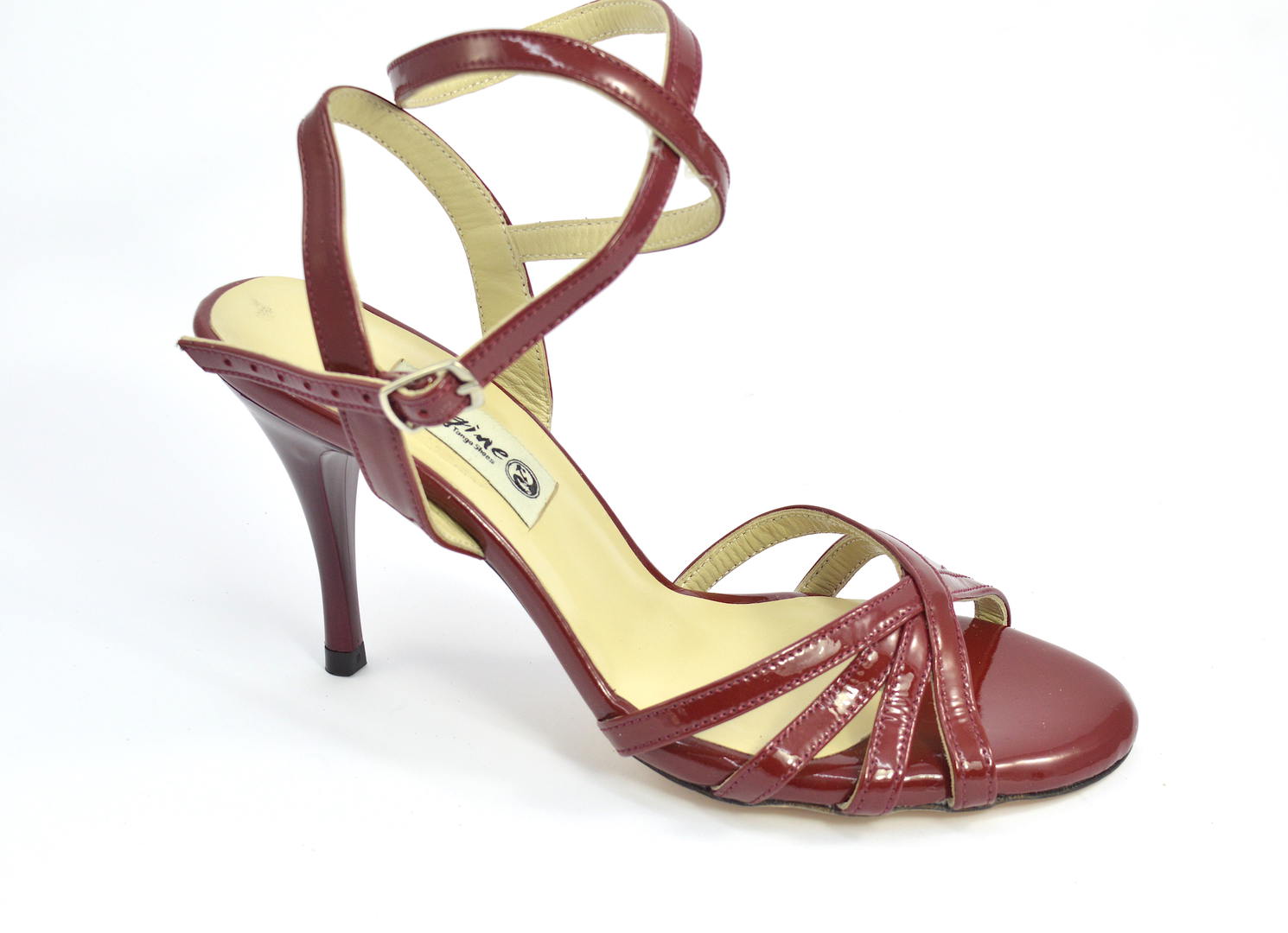 Γυναικείο παπούτσι open heel με λουράκι από μπορντό δέρμα λουστρίνι