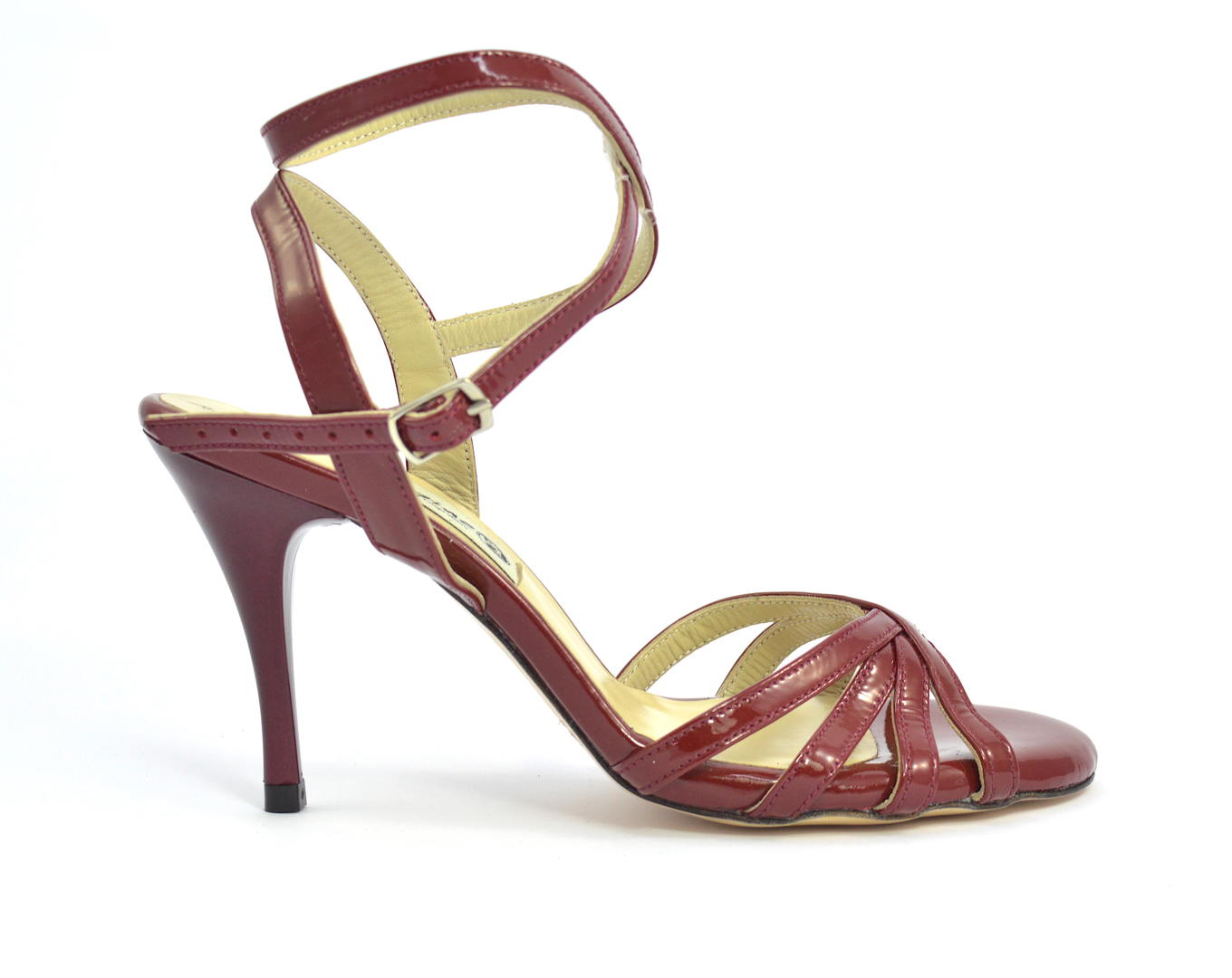 Γυναικείο παπούτσι open heel με λουράκι από μπορντό δέρμα λουστρίνι