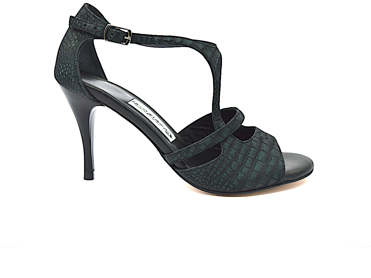 Γυναικείο παπούτσι tango open toe με λοξό λουράκι από πράσινο-σμαραγδί δέρμα φίδι