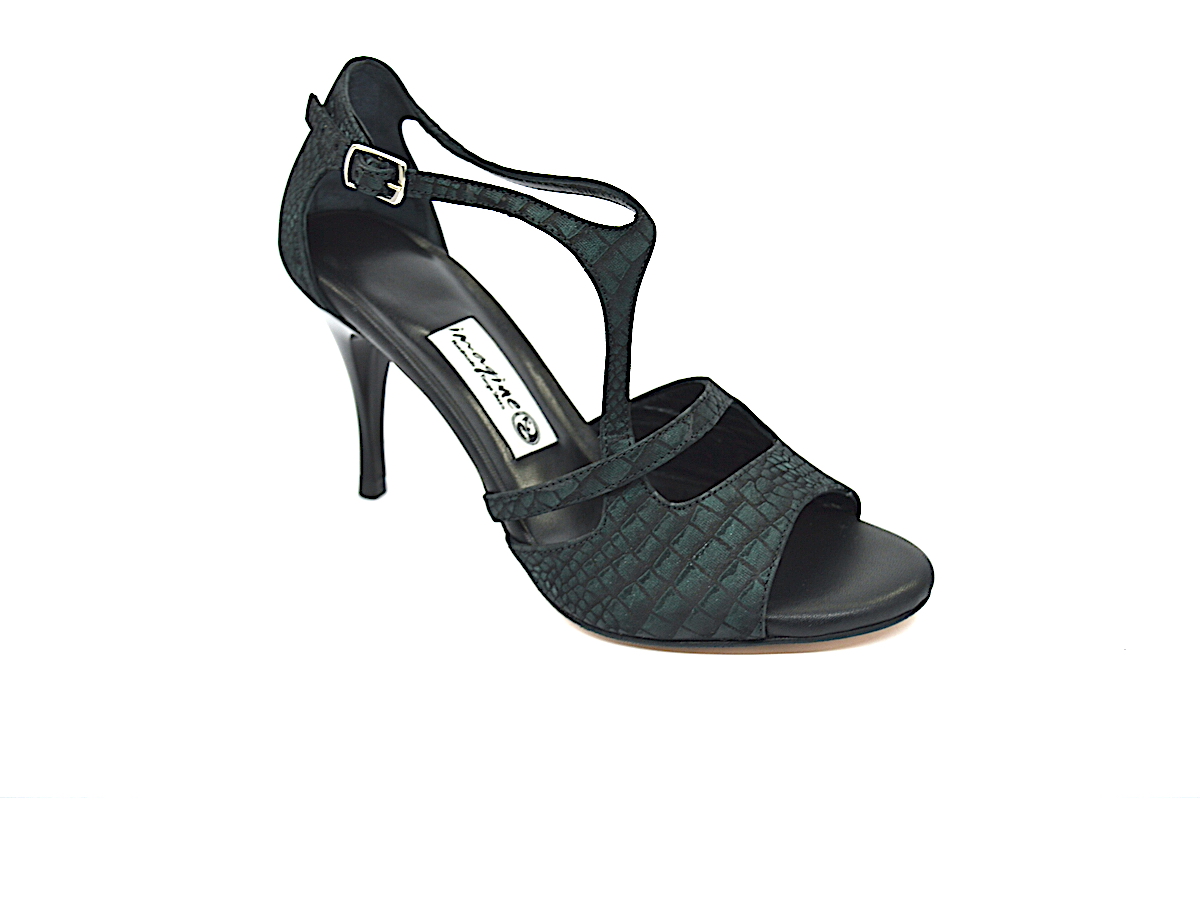 Γυναικείο παπούτσι tango open toe με λοξό λουράκι από πράσινο-σμαραγδί δέρμα φίδι