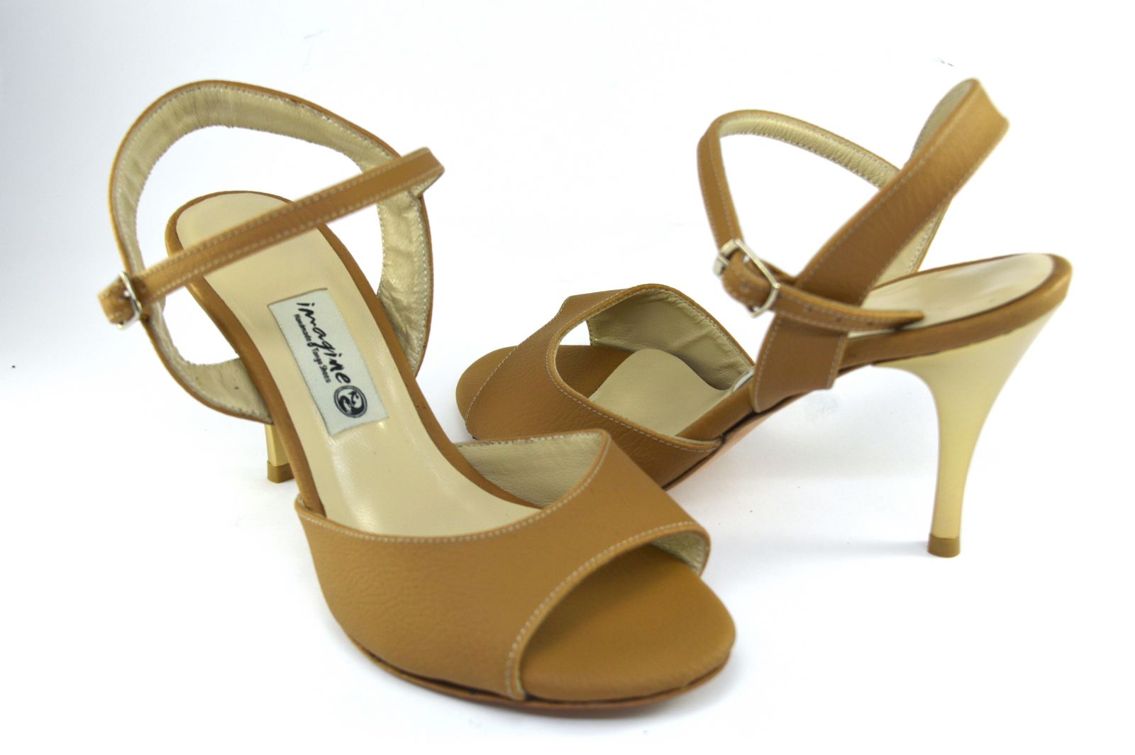 Women's tango shoe, slingback, in light brown leather
