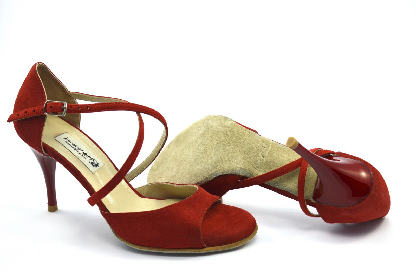 Γυναικείο παπούτσι χορού τάνγκο, open toe από κόκκινο σουέντ δέρμα