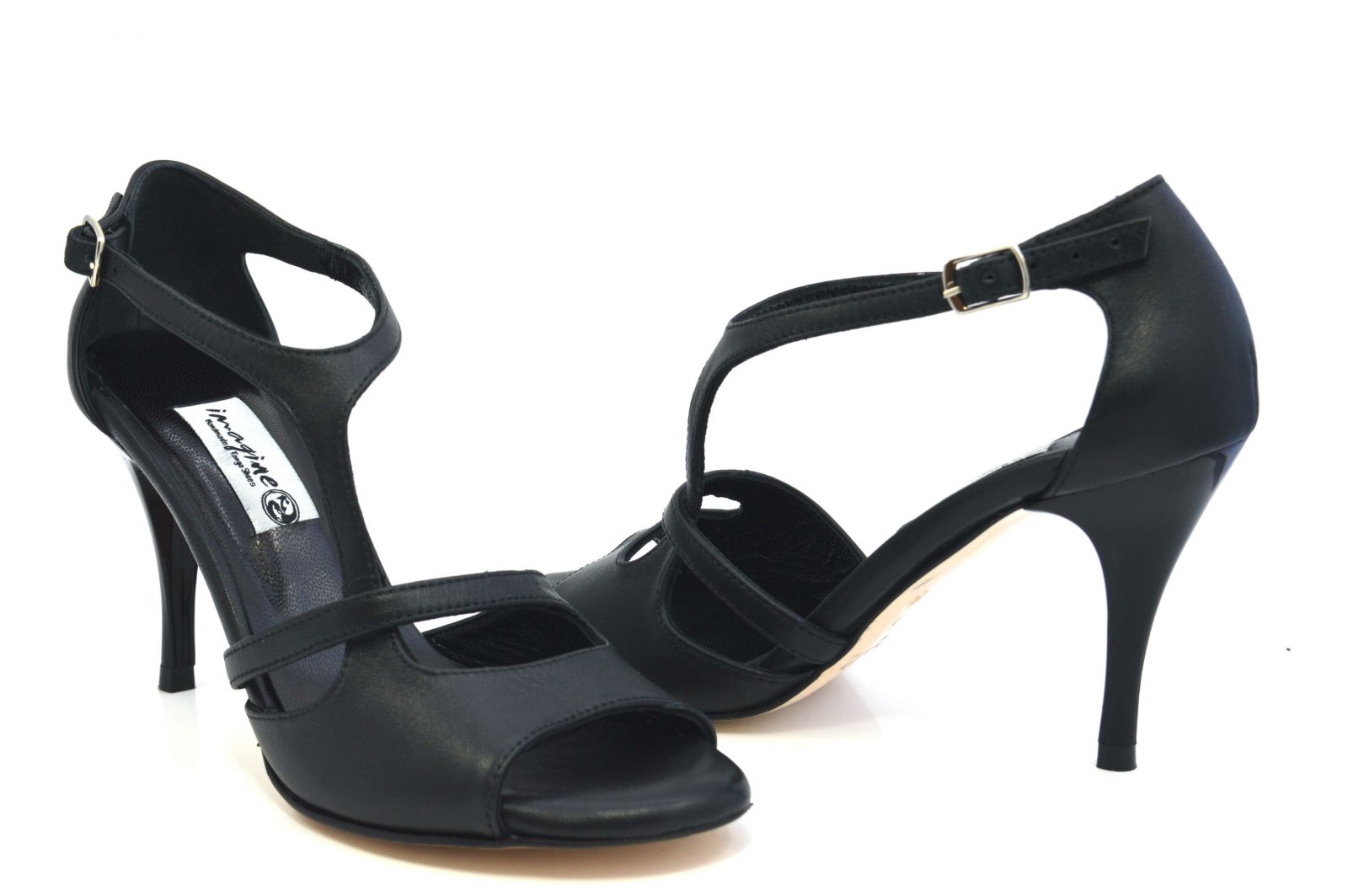 Γυναικείο παπούτσι tango open toe με λοξό λουράκι από μαύρο δέρμα