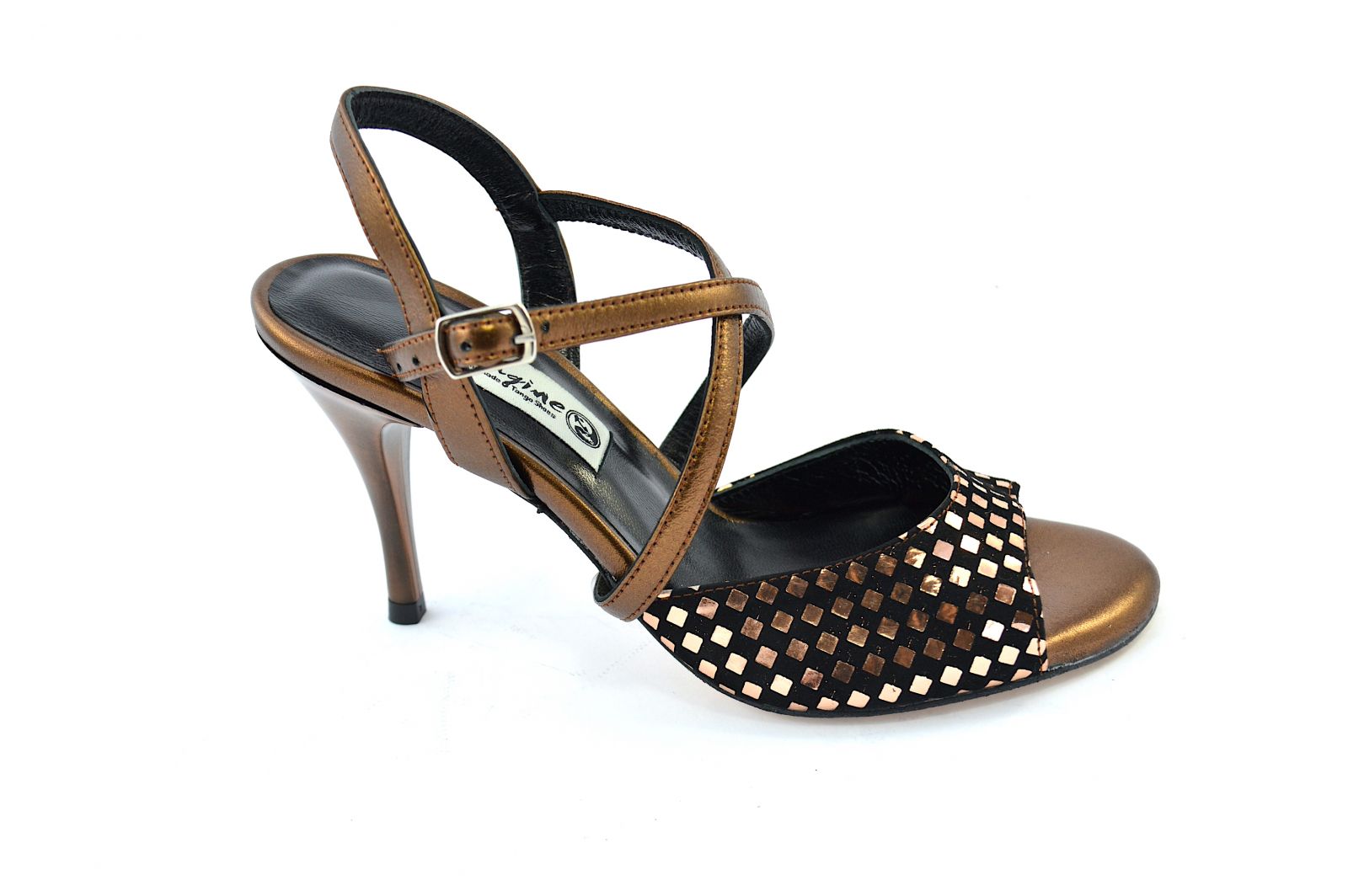 Women's argentine tango dance shoes, open heel, in bronze soft leather
