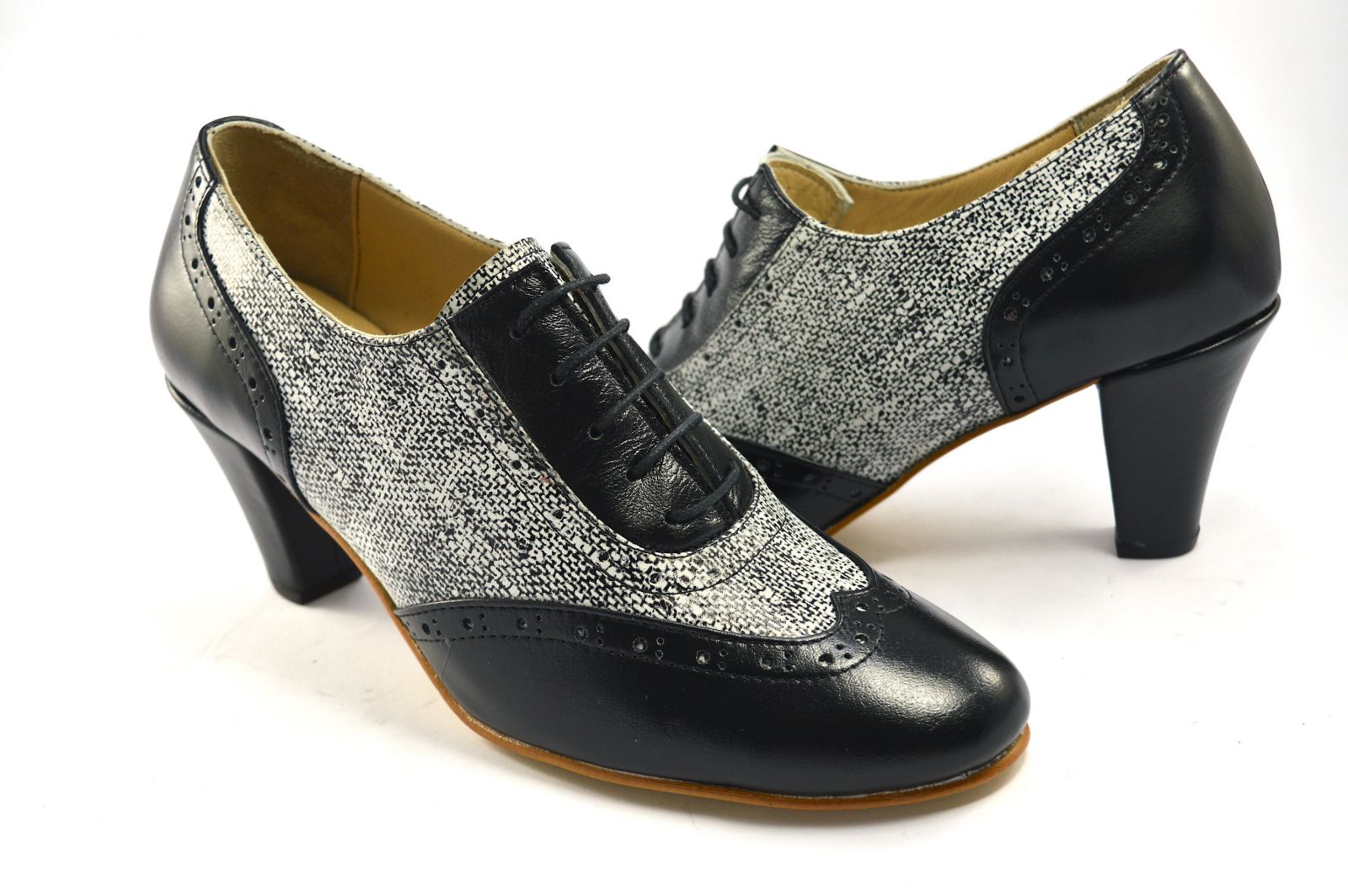 Women's Argentine Tango Shoe, oxford style, by soft black leather