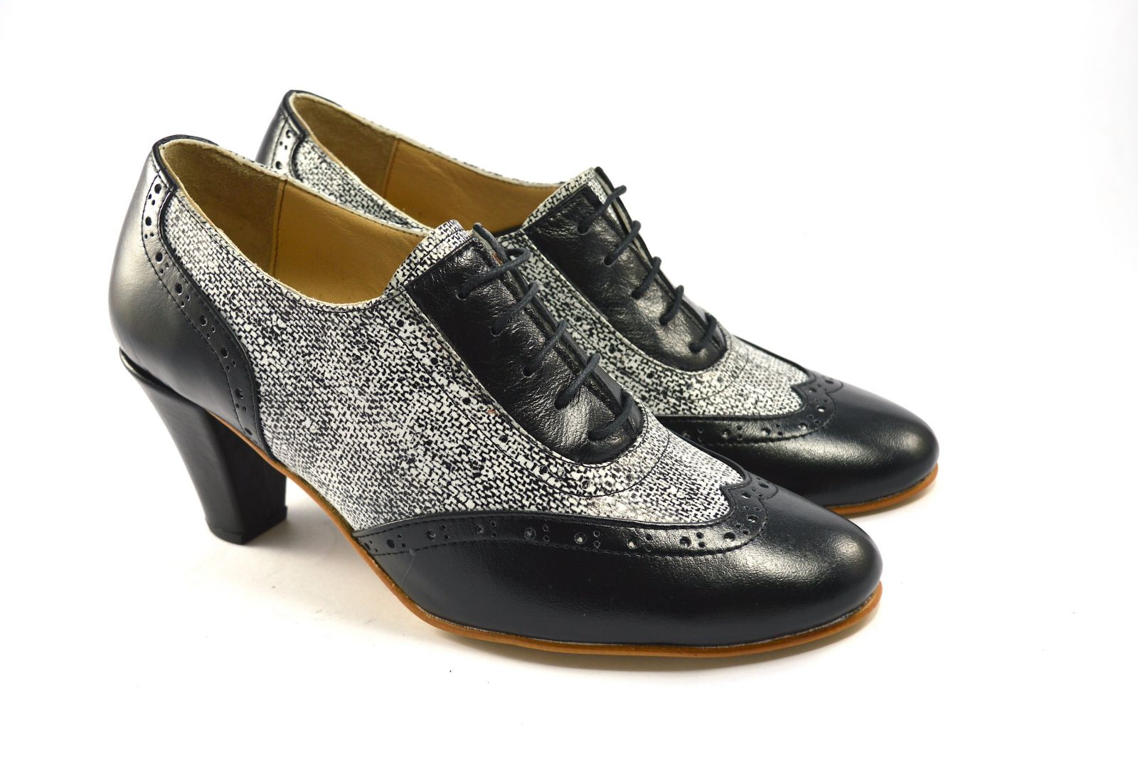 Women's Argentine Tango Shoe, oxford style, by soft black leather