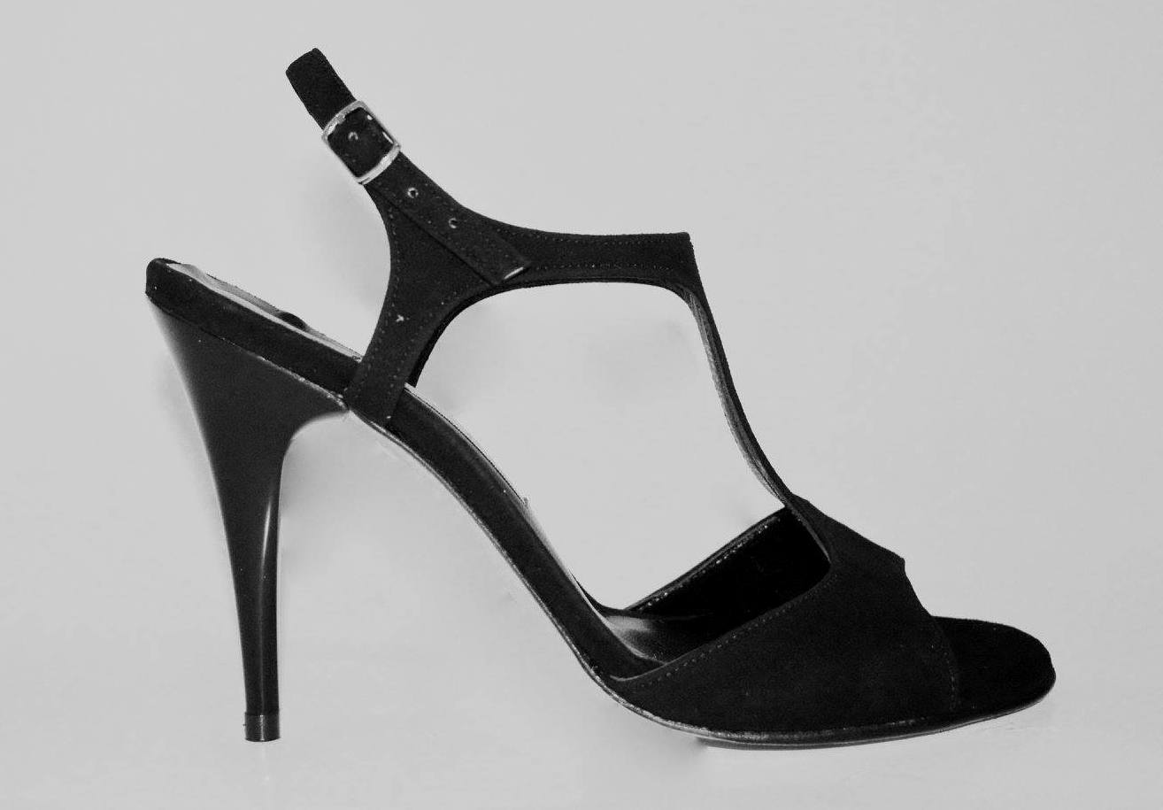 Γυναικείο παπούτσι tango open heel από μαύρο σουέτ δέρμα