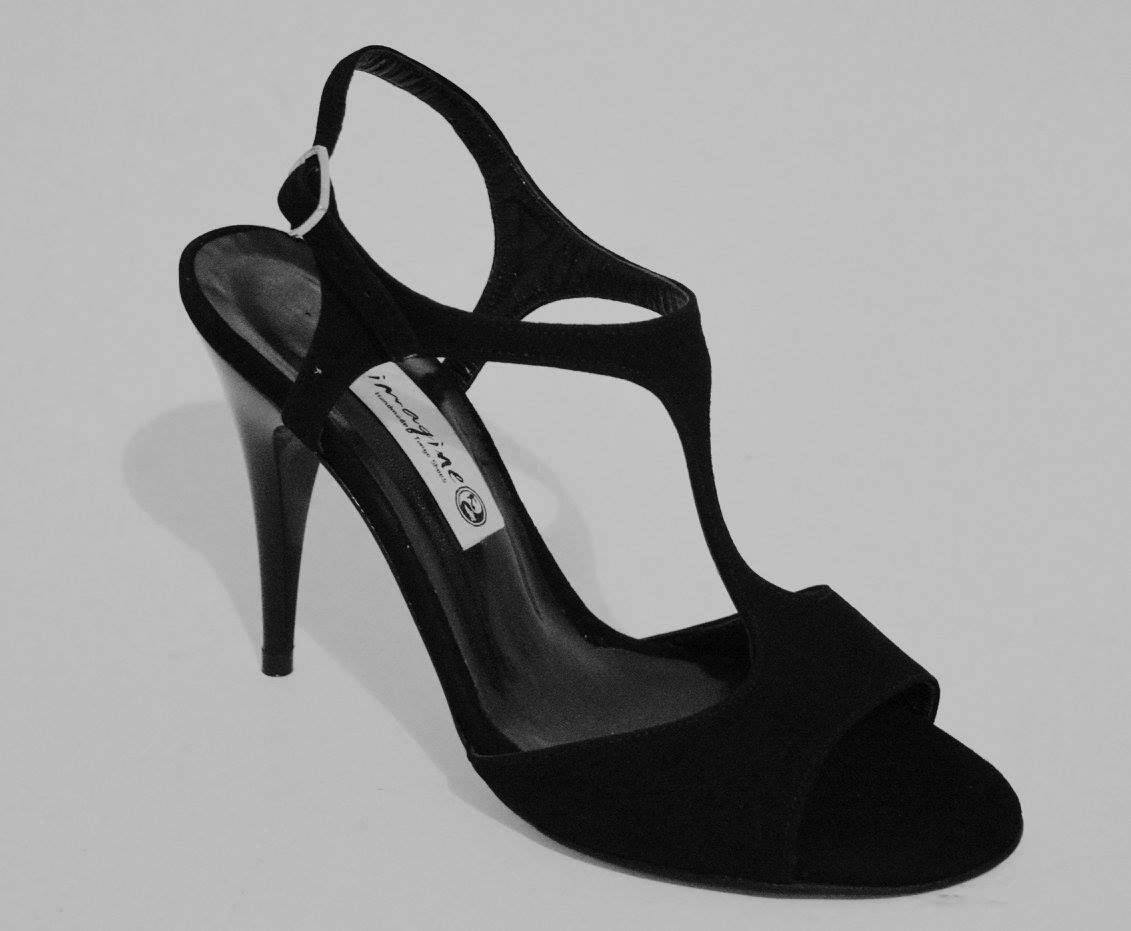 Γυναικείο παπούτσι tango open heel από μαύρο σουέτ δέρμα