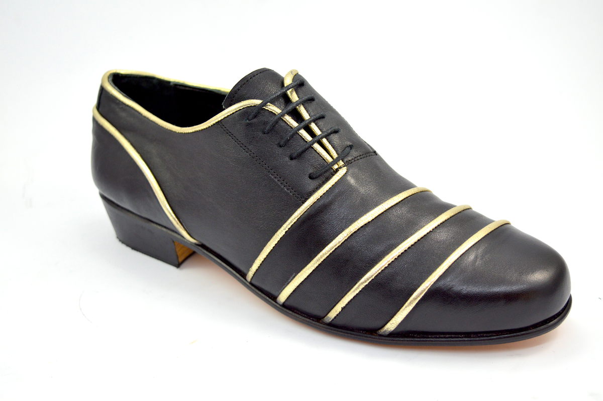 Ανδρικό παπούτσι τάνγκο από μαύρο και χρυσό δέρμα