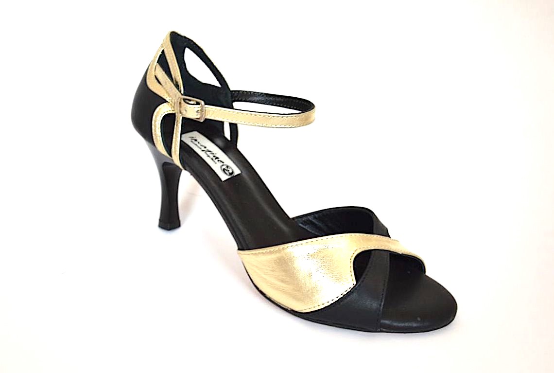 Γυναικείο παπούτσι χορού αργεντίνικου tango peep toe από μαύρο και χρυσό μαλακό δέρμα