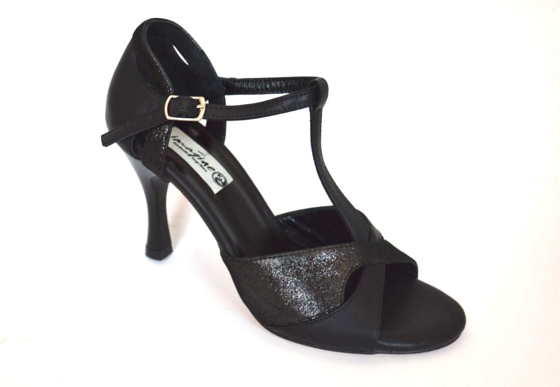 Γυναικείο παπούτσι tango peep toe από μαύρο πέρλα και ματ δέρμα