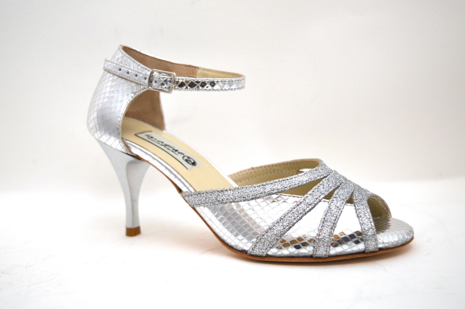 Γυναικείο παπούτσι tango peep toe από εντυπωσιακό ασημί φίδι δέρμα με διπλό λουράκι