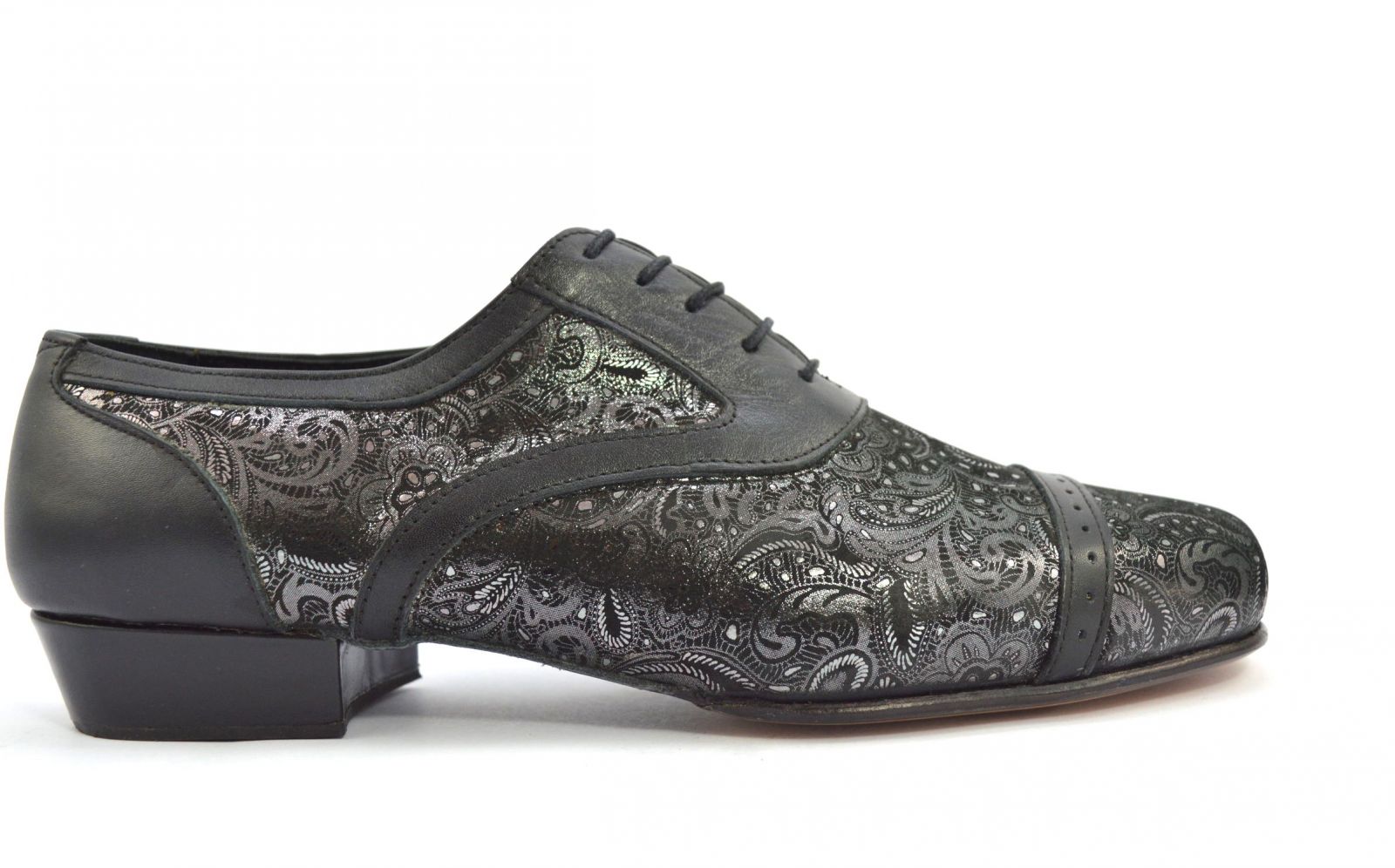Men tango shoe by black-silver paisley leather