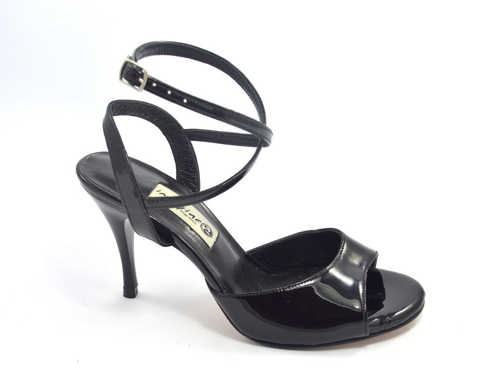 Γυναικείο παπούτσι χορού αργεντίνικου tango open heel από μαύρο λουστρίνι