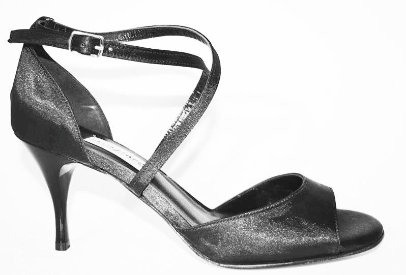 Women's Tango Shoe, open toe style, with black soft leather