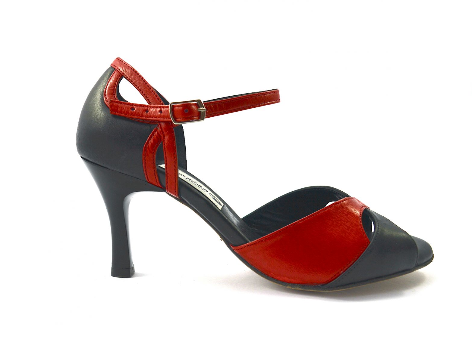 Γυναικείο παπούτσι tango peep toe από μαύρο και κόκκινο μαλακό δέρμα