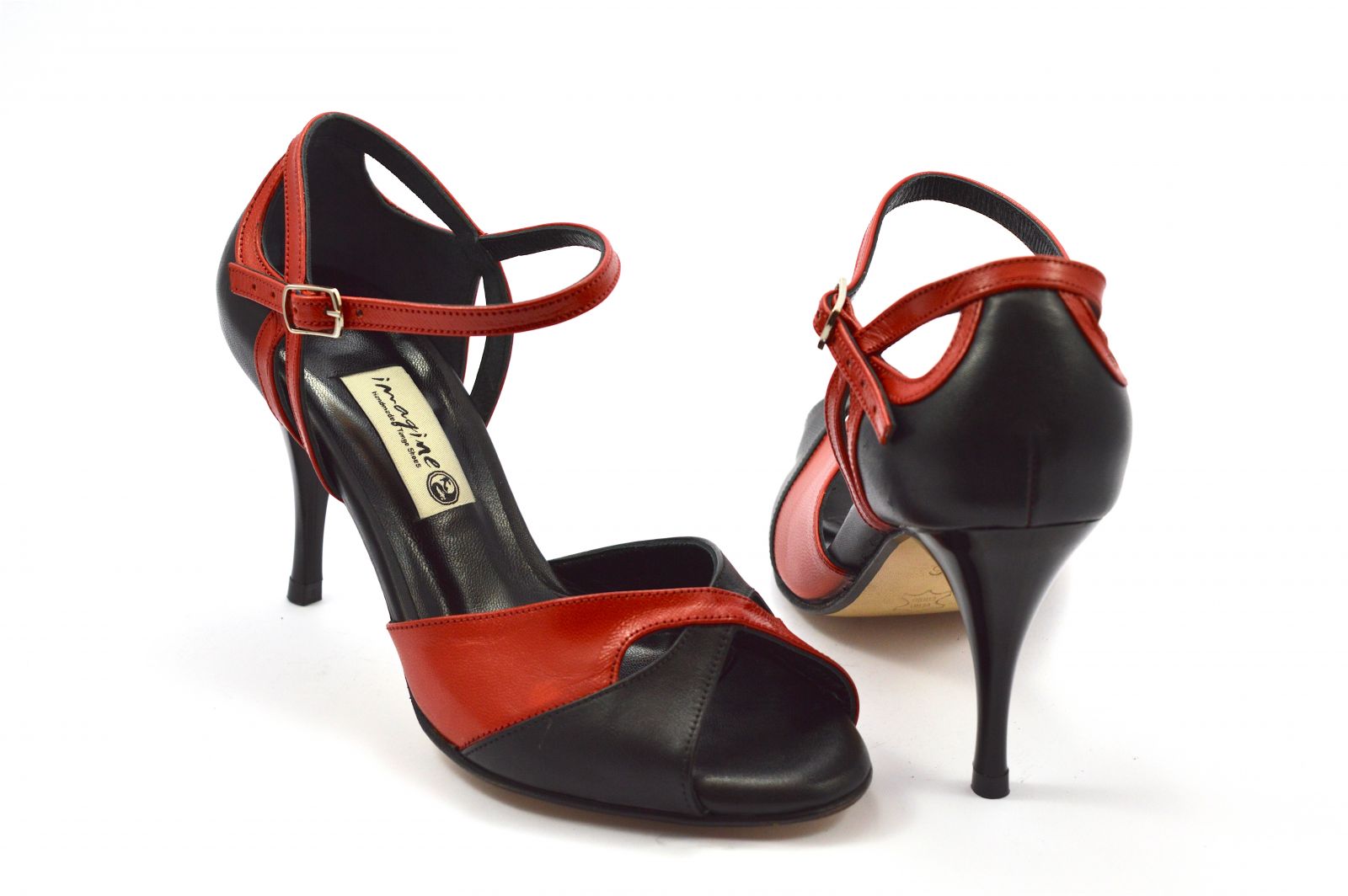 Γυναικείο παπούτσι tango peep toe από μαύρο και κόκκινο μαλακό δέρμα